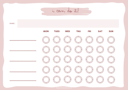 Free download printable chore chart in pink, green and brown