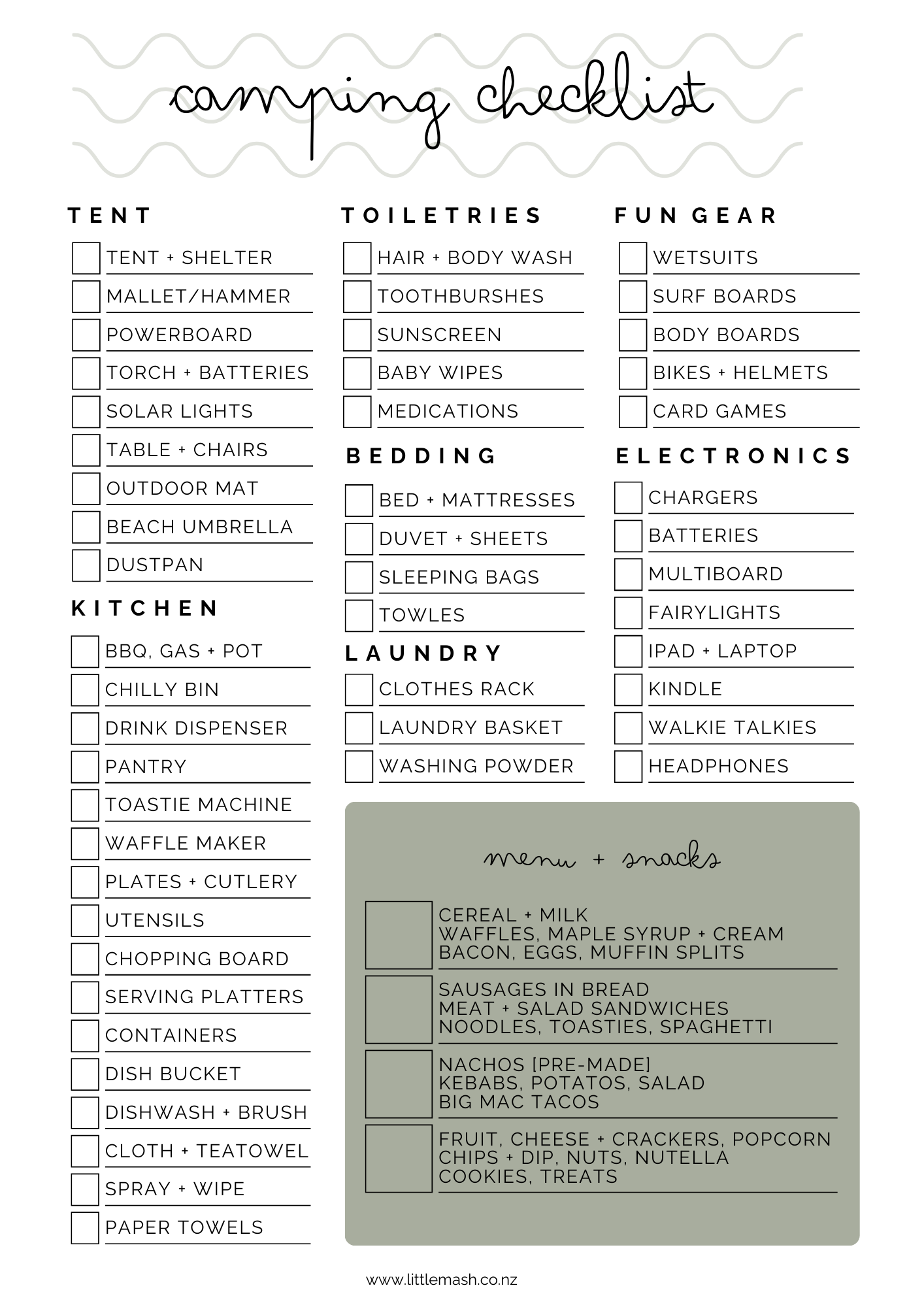 Camping Checklist Template - Printable Camping Check List