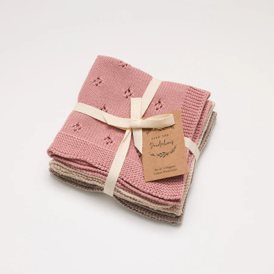 Organic Cotton Wash Cloth Set - Pink