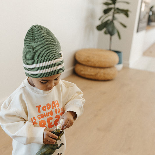 Organic Cotton Rib Beanie - Clover Stripe