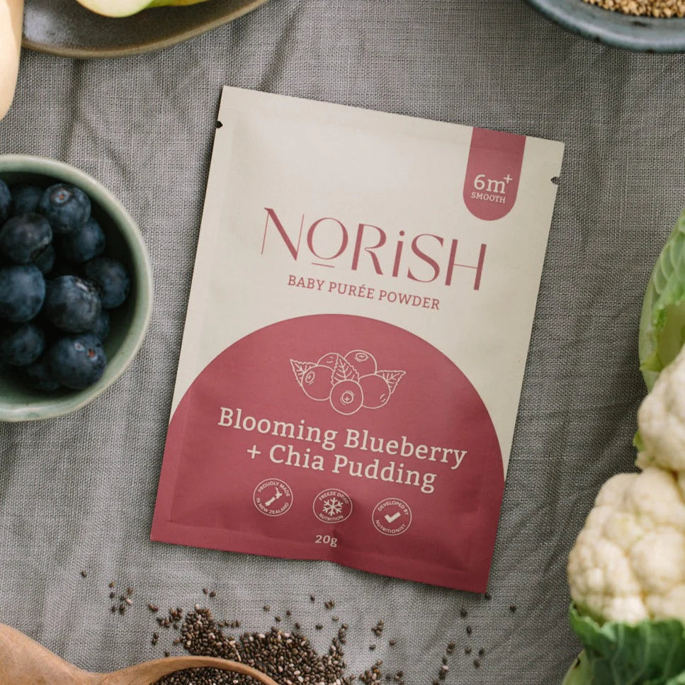 Norish Blooming Blueberry & Chia Pudding available at Little Mash Boutique