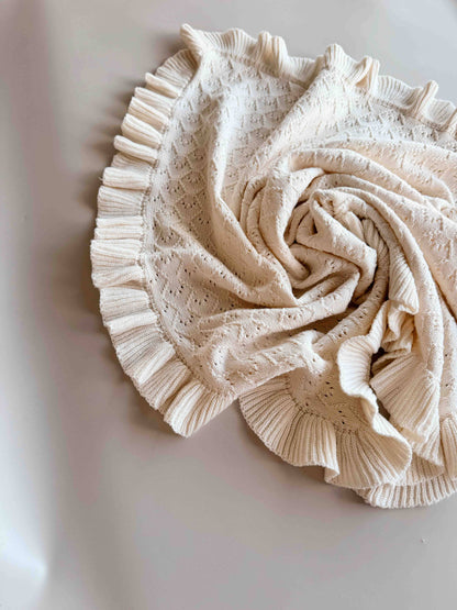 Mila Pointelle Frill Blanket | Snow