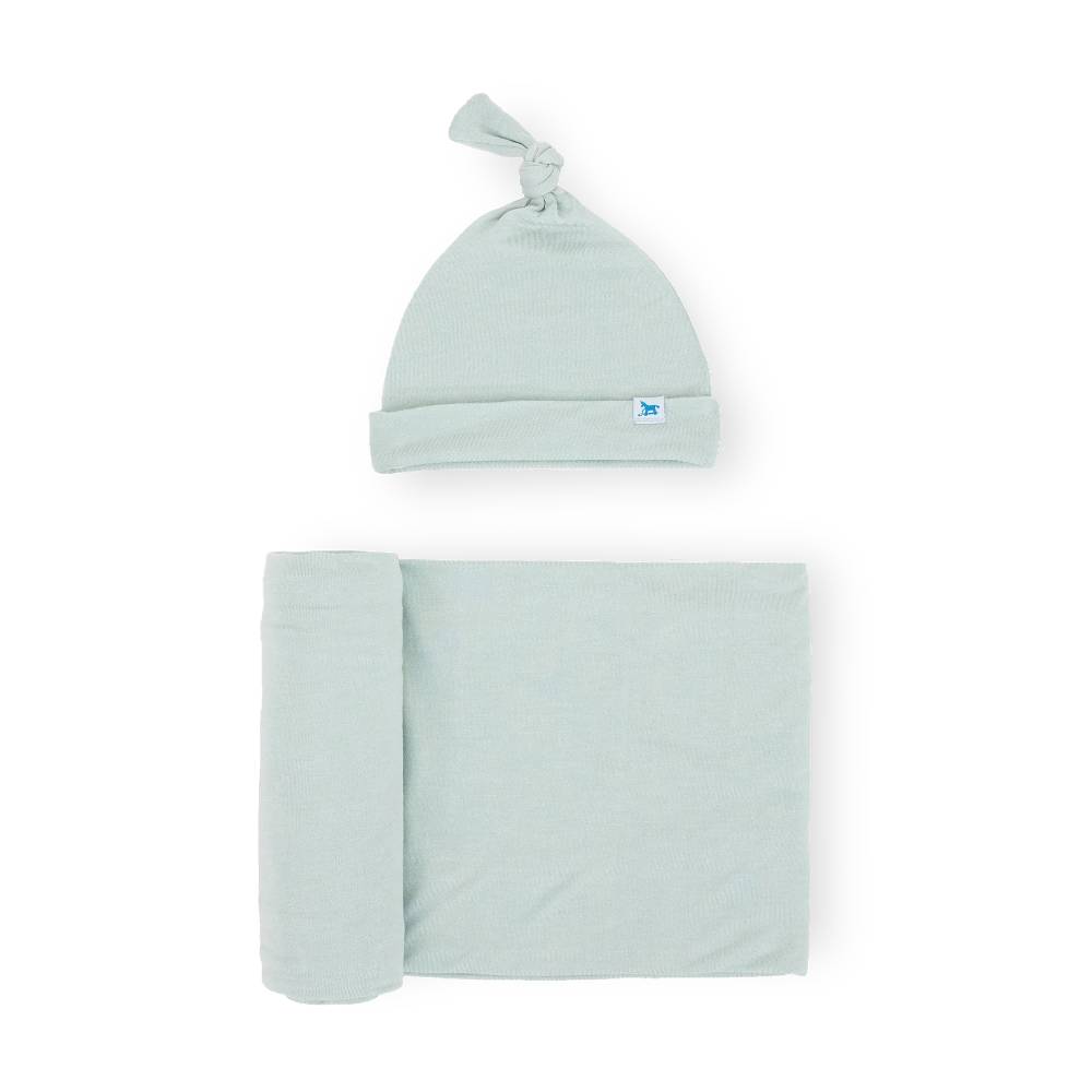 Stretch Knit Hat & Swaddle Set - Frost Green