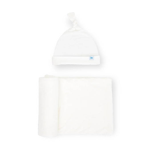 Stretch Knit Hat & Swaddle Set - White