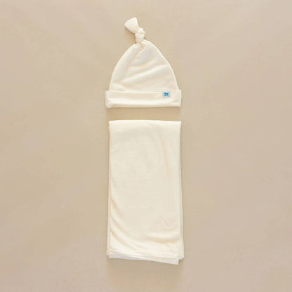 Stretch Knit Hat & Swaddle Set - White