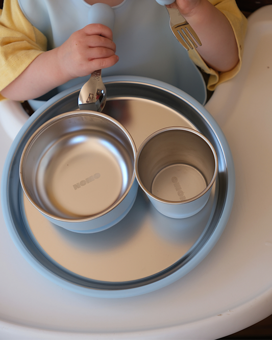 NOMO MINI - First Bites Stainless Steel Dining Set | Soft Blue