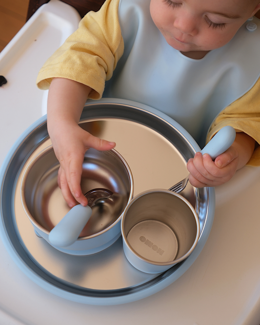 NOMO MINI - First Bites Stainless Steel Dining Set | Soft Blue