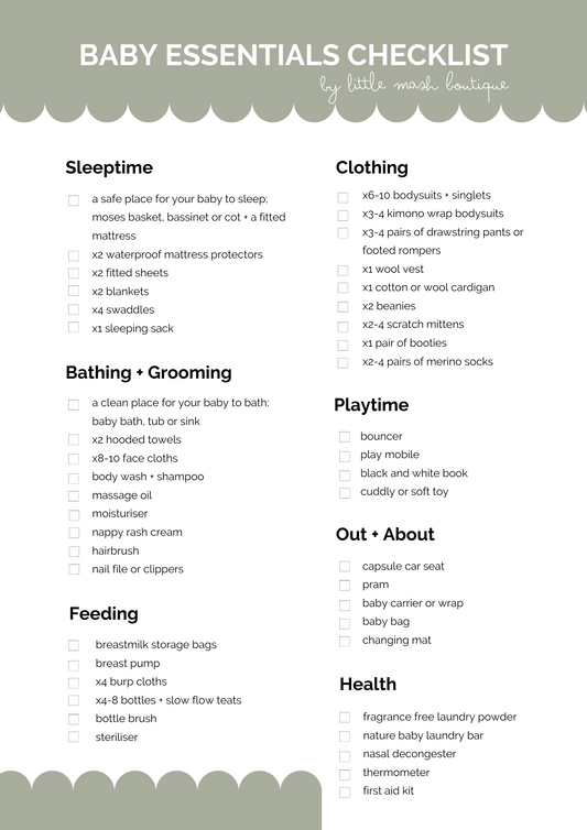 Free printable newborn baby checklist