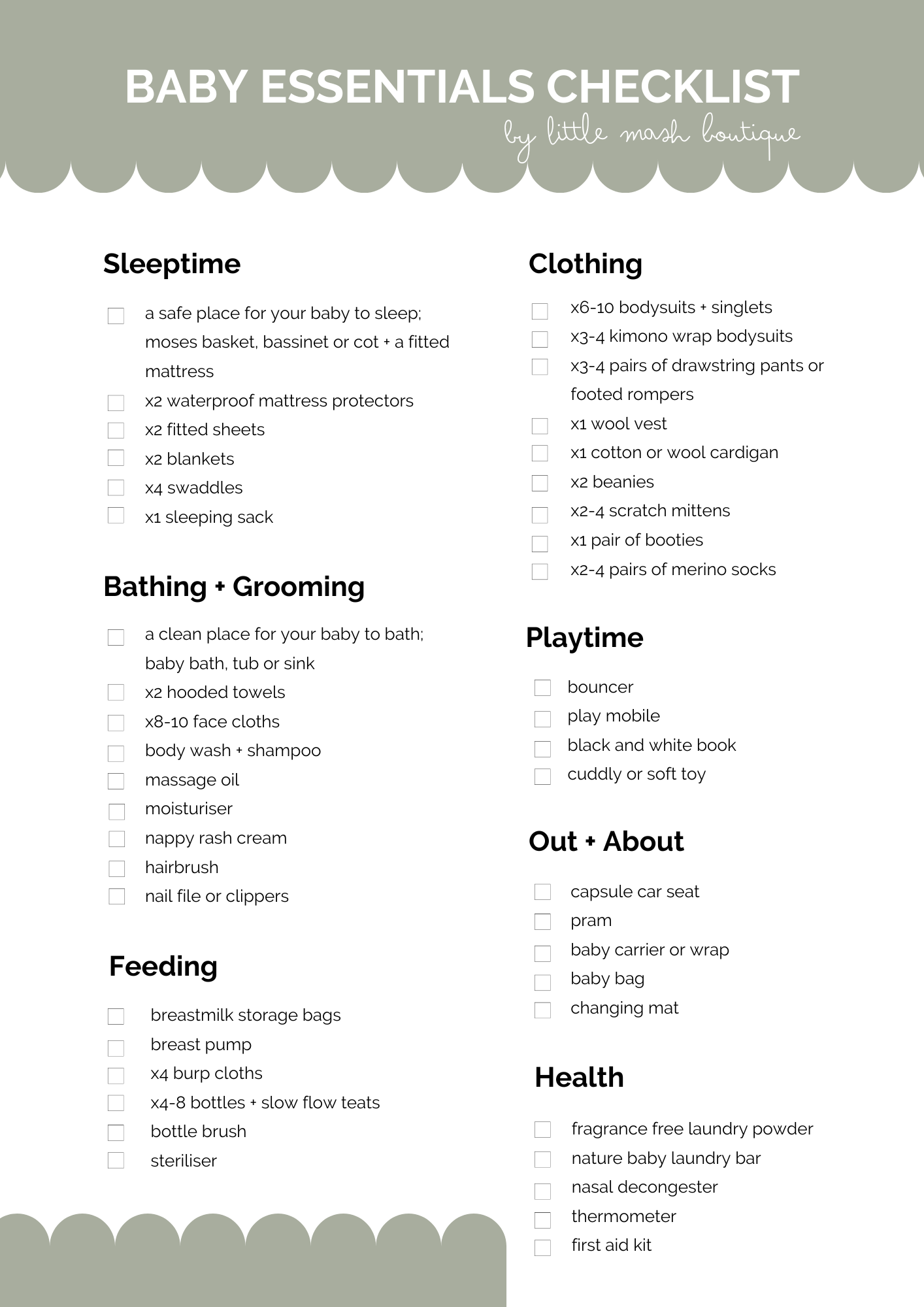 Free printable newborn baby checklist