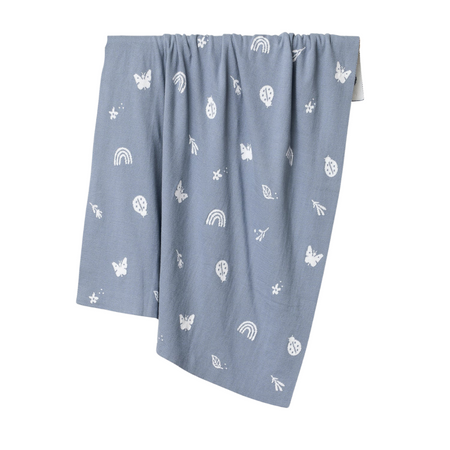 Enchanted Garden Blanket, Sky Blue Organic Cotton Baby Cot Blanket by Over the Dandelions
