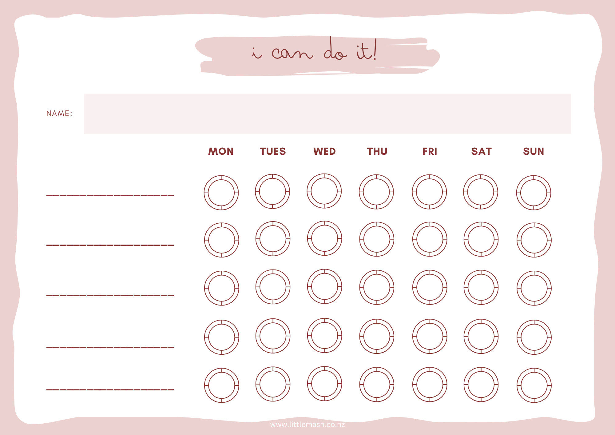 Free download printable chore chart in pink, green and brown
