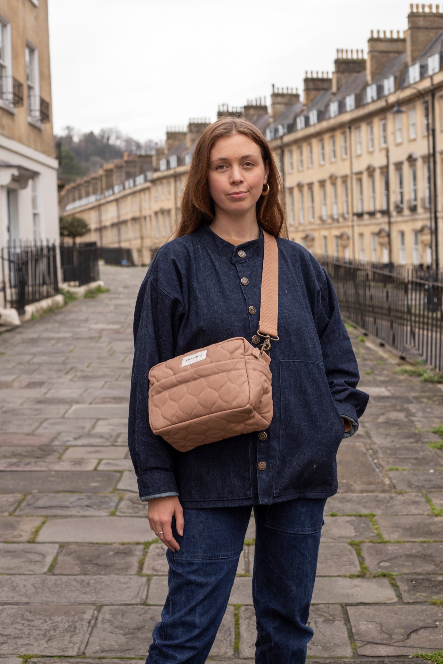 Avery Row | Pram Organiser Bag | Denim, Latte