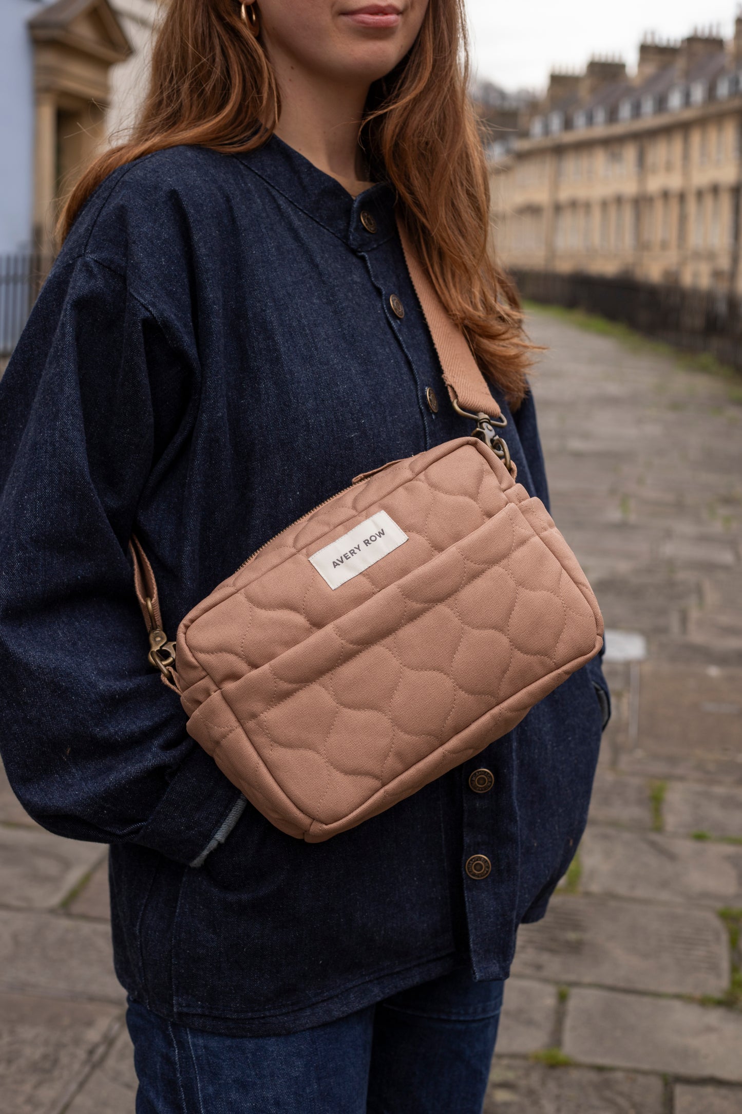 Avery Row | Pram Organiser Bag | Denim, Latte