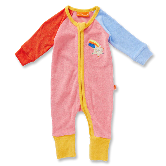 Stars Pink Terry Long Sleeve Romper
