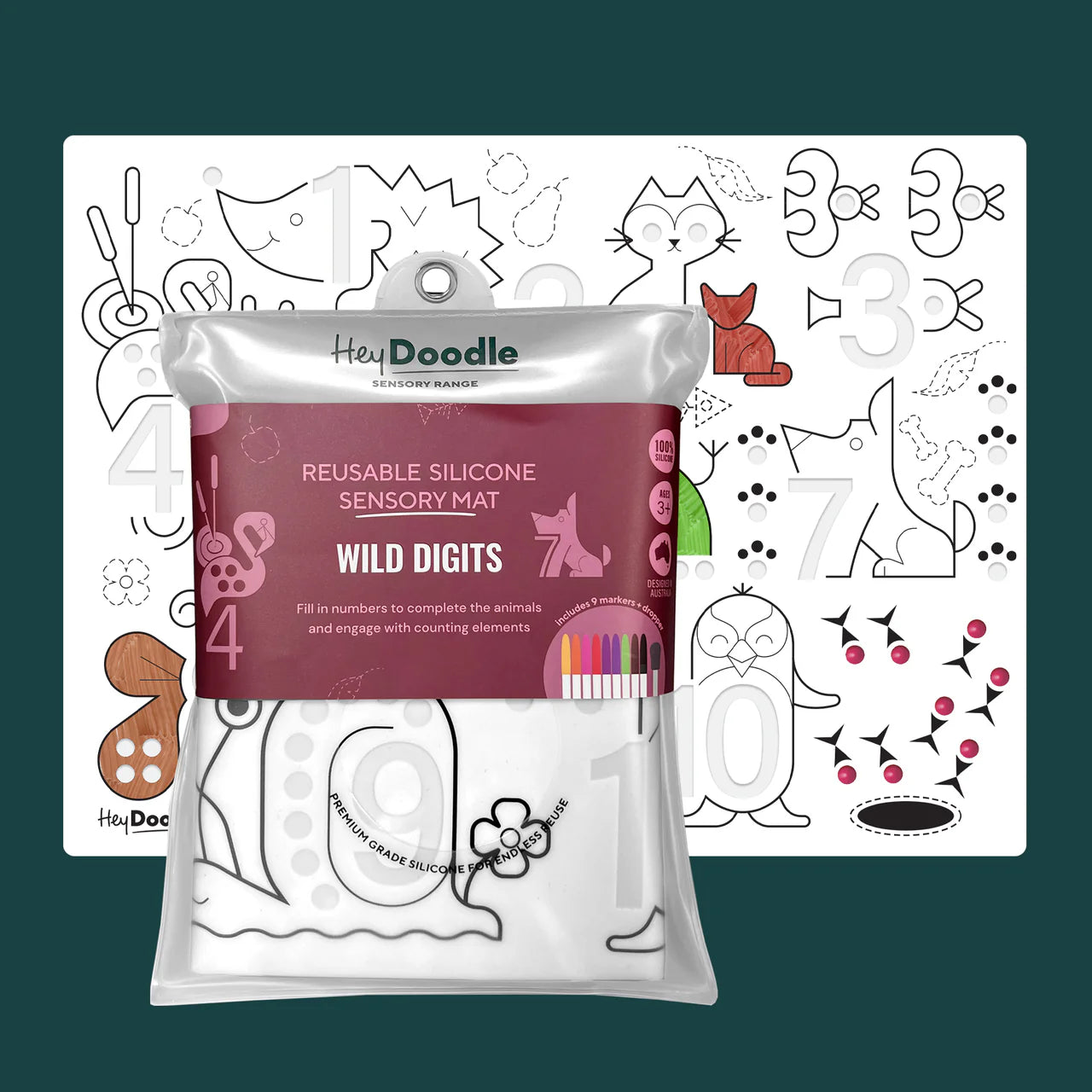 Hey Doodle Reusable Activity Mat - Wild Digits