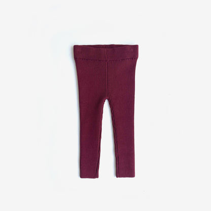 Organic Cotton Rib Knit Leggings - Plum
