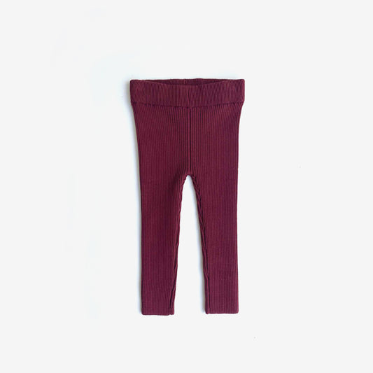 Organic Cotton Rib Knit Leggings - Plum