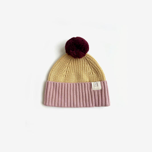 Organic Cotton Chunky Colour Block Beanie - Plum Honey Bubblegum