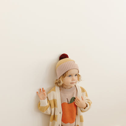 Organic Cotton Chunky Colour Block Beanie - Plum Honey Bubblegum