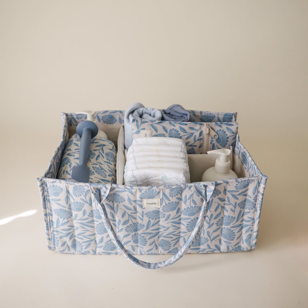 Mushie Nappy Caddy | Blue Flowers