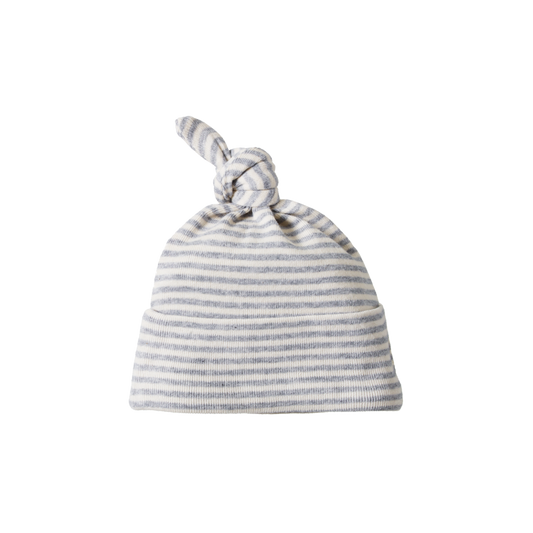 Nature Baby Cotton Knotted Beanie - Grey Marl Stripe available at Little Mash Boutique