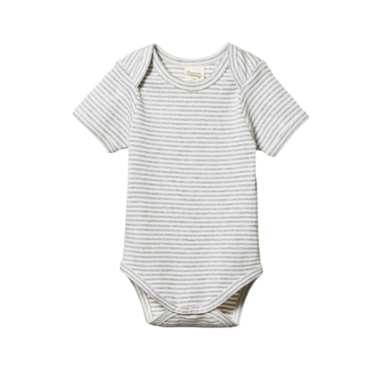 Nature Baby Short Sleeve Bodysuit - Grey Marl Stripe available at Little Mash Boutique