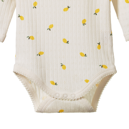 Pointelle Long Sleeve Bodysuit - Lemon Print