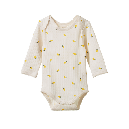 Pointelle Long Sleeve Bodysuit - Lemon Print