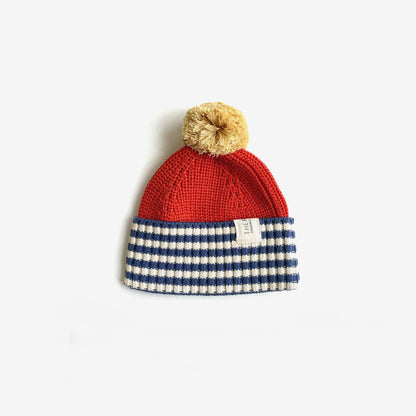 Organic Cotton Chunky Colour Block Beanie - Navy Stripe