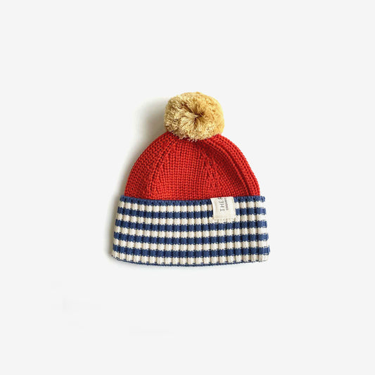 Organic Cotton Chunky Colour Block Beanie - Navy Stripe