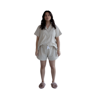 Classic Maternity Short Sleeve Sleep Shirt Set - Oatmeal