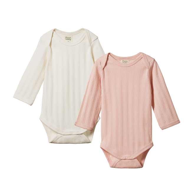 Nature Baby 2 Pack Derby Bodysuit in Natural + Rose bud available at Little Mash Boutique