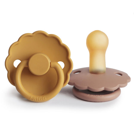 Frigg Daisy Natural Rubber Pacifier - Honey Gold + Rose Gold available at Little Mash Boutique