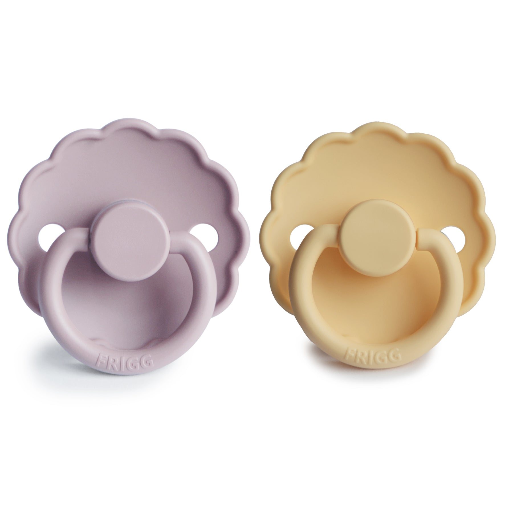 Frigg Daisy Silicone Pacifier - Soft Lilac + Pale Daffodil available at Little Mash Boutique